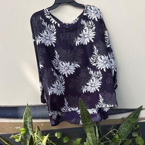 LOFT Navy and White Floral Blouse